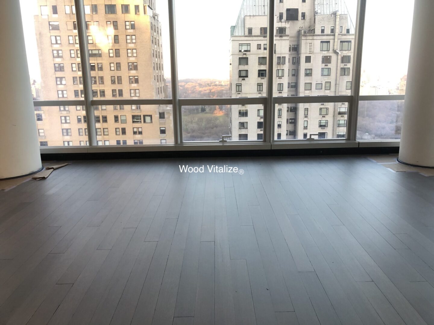 Gray stain wood floor refinsihing and installation. Manhattan, NYC.