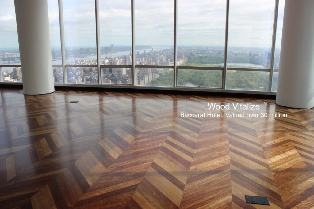 Hardwood floor refinishing in NYC using dustless sanding, UV cured polyurethane, and eco-friendly finish by Wood Vitalize