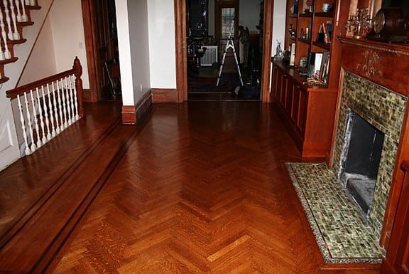 hardwood floor after spot repair and stain blending in Queens NY
