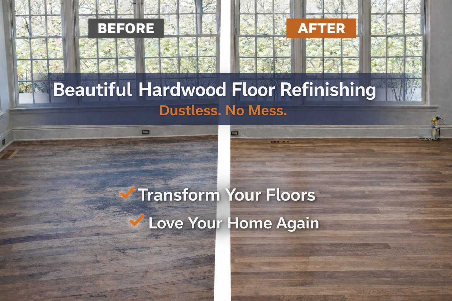 Before and after hardwood floor refinishing with dustless sanding in NYC and Westchester
