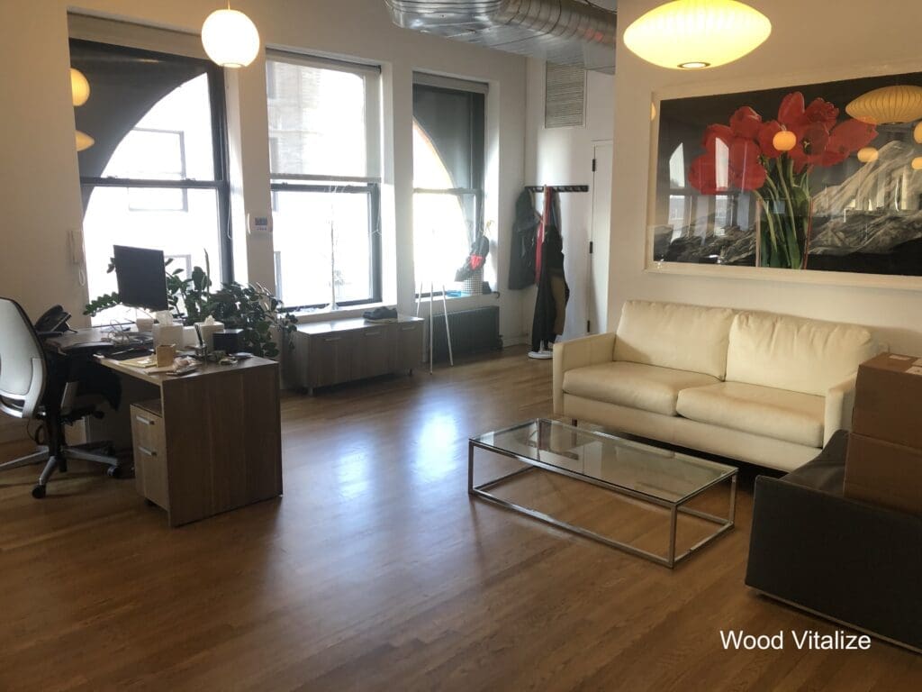 Clean restored hardwood floors in commercial office in Tribeca NYC