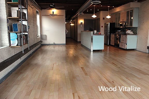 Maple hardwood floor refinishing after dustless sanding in Whitestone Queens NY apartment