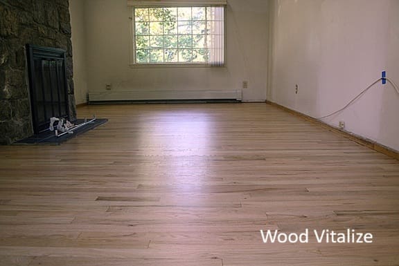 Refinished oak hardwood floors after sanding in Brooklyn Heights NY apartment