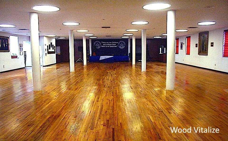 Commercial hardwood floors after refinishing in Hudson Yards Manhattan