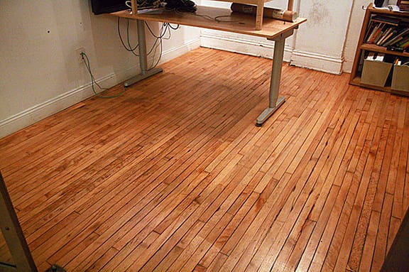 After hardwood floor deep cleaning and screening with maintenance in DUMBO Brooklyn office